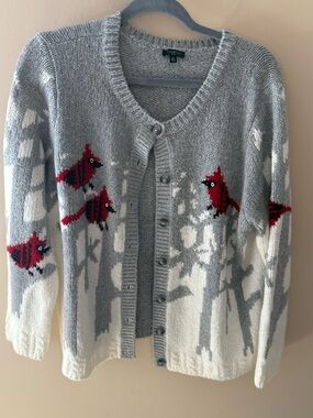 Talbots cardinal bird winter Button Cardigan Red Cardinal size 1X